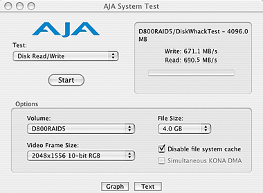 AJA Disk Speed Test for Fusion D800RAID (and Fusion R800RAID)